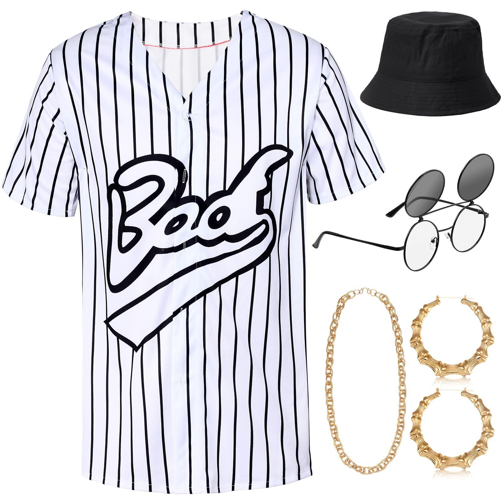 8728 80s 90s Outfit For Hip Hop Costume Baseball Jersey Shirt